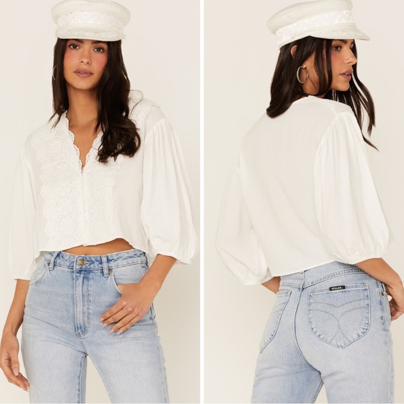 Sadie & Sage Tops - Sadie & Sage Hope the Same Lace Linen Blend Crop Top